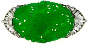 Platinum, diamond and jadeite brooch