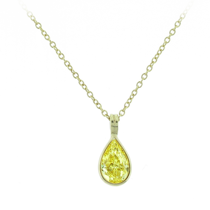 Pear shape fancy intence yellow diamond pendant