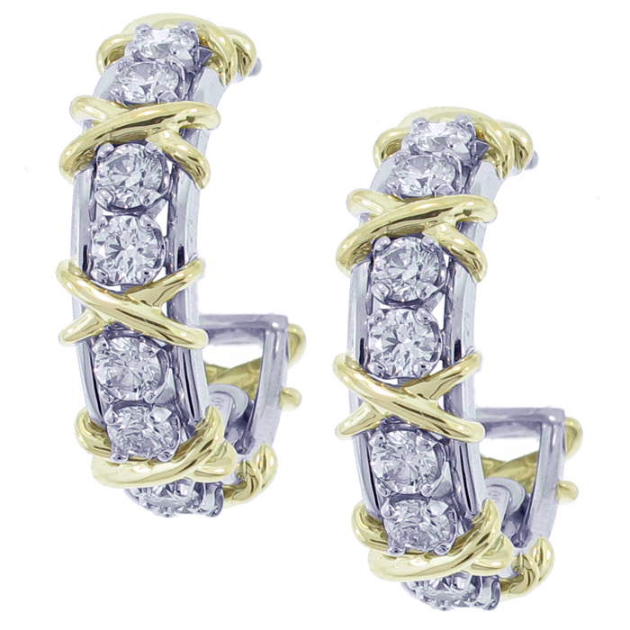 TIFFANY SCHLUMBERGER 18KT YELLOW GOLD PALTINUM AND DIAMOND EARRINGS