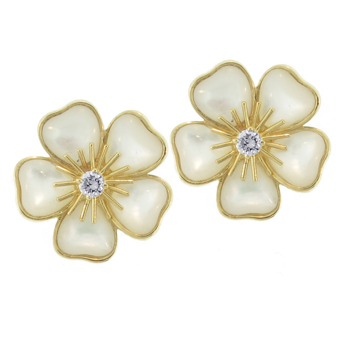 Van Cleef & Arpels earrings feature Mother of Pearl petals in 18-karat yellow gold.
