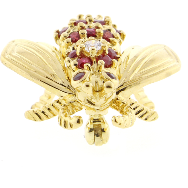 Front Tiffany & Co. Ruby Diamond Gold Bee Pin Brooch