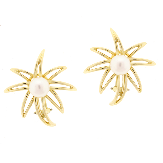 Vintage Tiffany & Co. Fireworks Pearl Gold Earrings