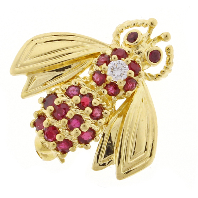 Vintage Tiffany & Co. Ruby Diamond Gold Bee Pin Brooch