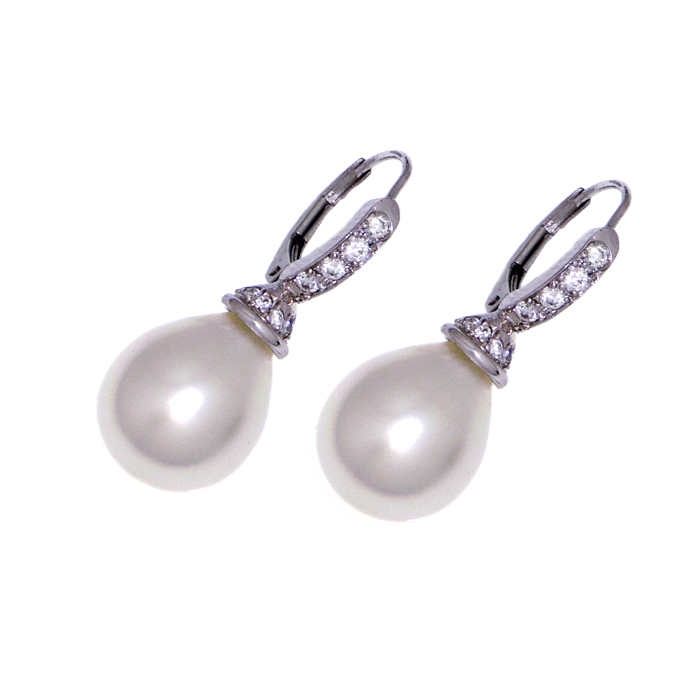 Platinum south sea pearl and diamond earrings