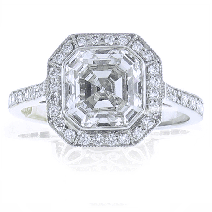 Assher cut diamond ring Pampillonia Jewelers Estate and Designer