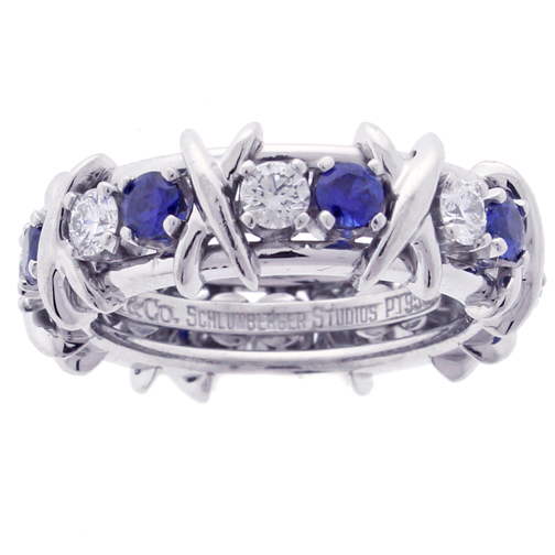 Tiffany & Co. Schlumberger Sapphire DIamond 16 Stone  Ring