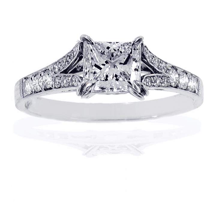 Princess Cut  Split Shank Diamond Engagement Ring