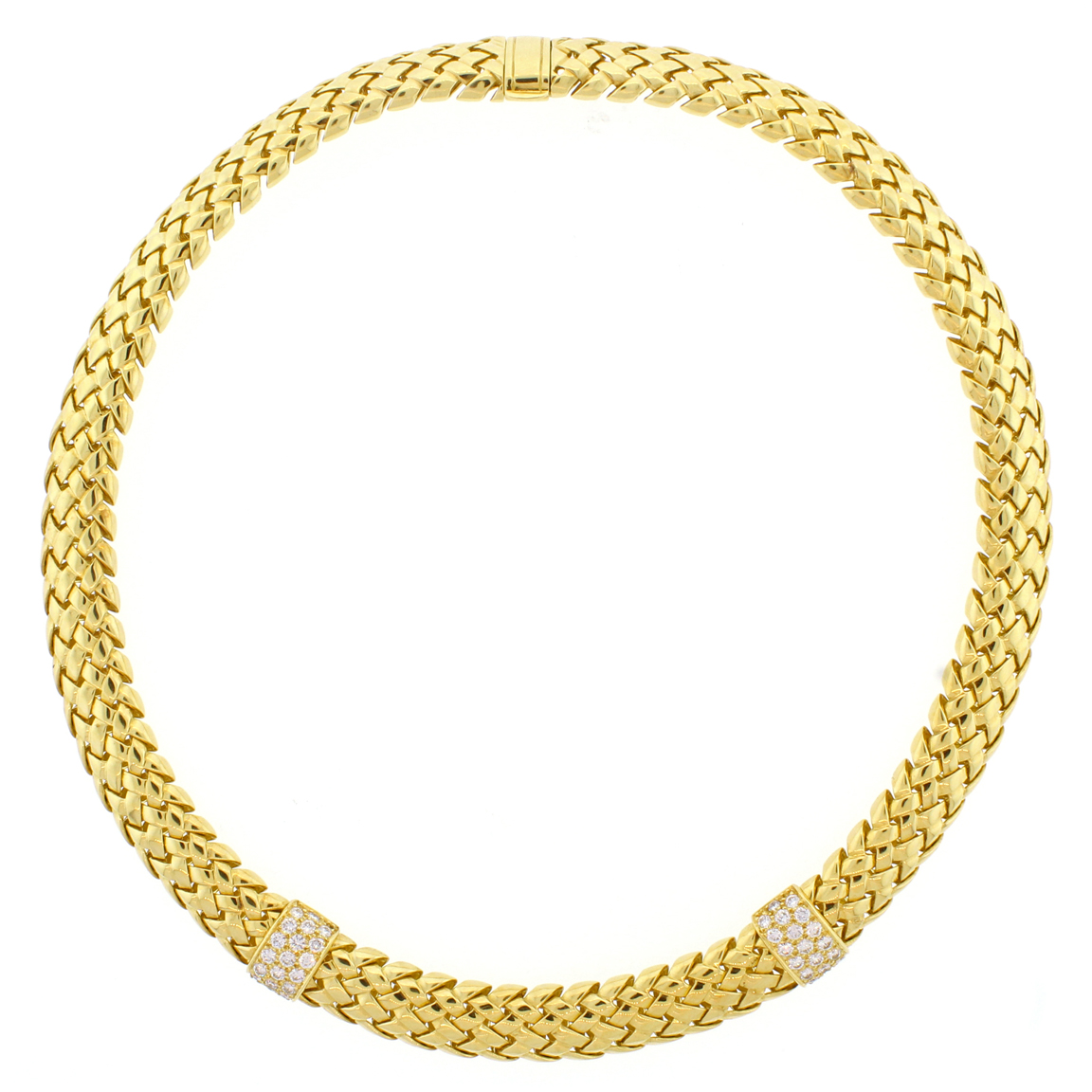 pre-owned Tiffany & Co. Diamond Yellow Gold Vannerie Necklace