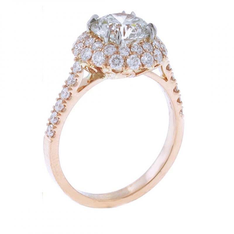 Peach Gold Double Row Pavé Diamond Engagement Ring | Pampillonia ...