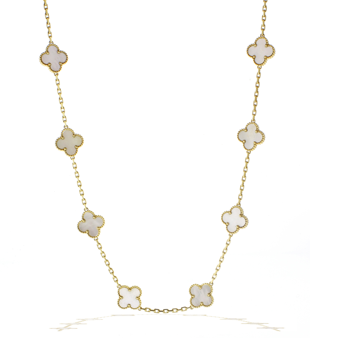 Van Cleef & Arpels White Coral Gold 20 Motif Vintage Alhambra Necklace ...