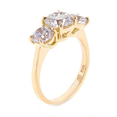 Peach Gold Three Stone Diamond Ring | Pampillonia Jewelers | Estate and ...