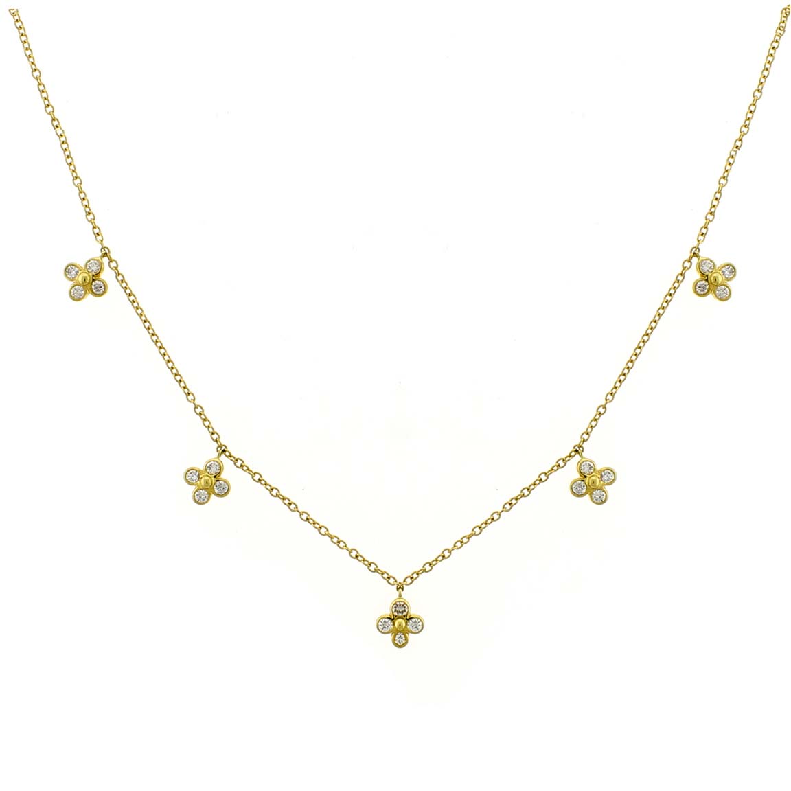 Diamond Clover 5 Station Drop Necklace, Pampillonia Jewelers