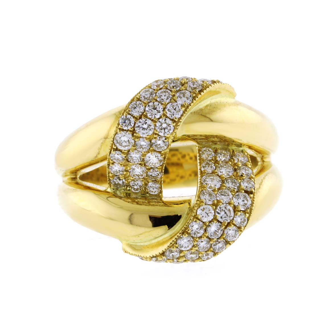 Pave Diamond Cross-Over Gold Ring | Pampillonia Jewelers | Estate and ...