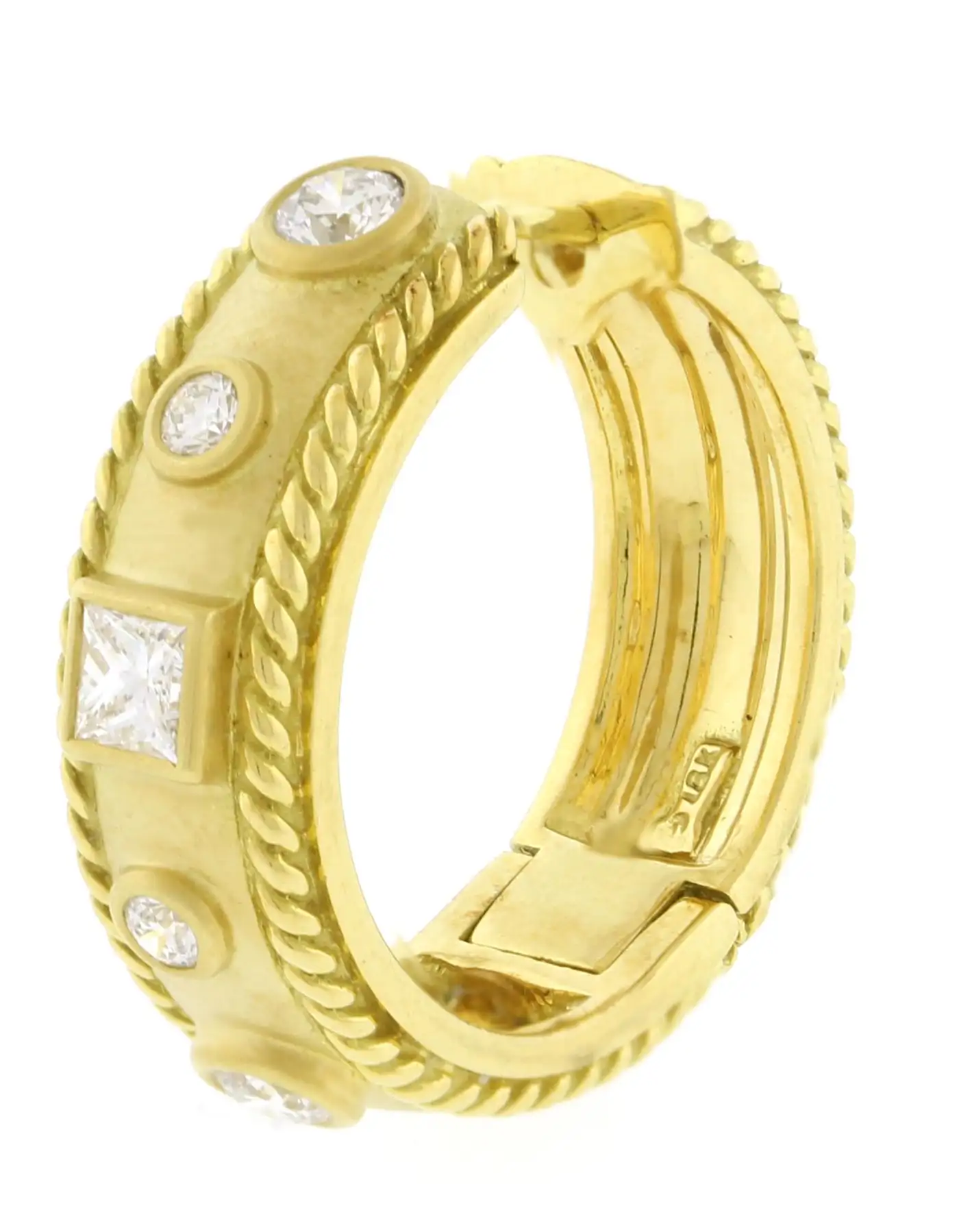 18kt Yellow Gold Hoop Earring with Bezel Set Diamonds | Pampillonia ...