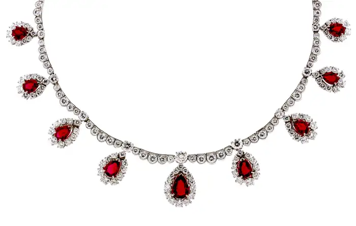 Oscar Heyman for J. E. Caldwell Ruby and Diamond Necklace Pampillonia Jewelers Estate and Designer Jewelry