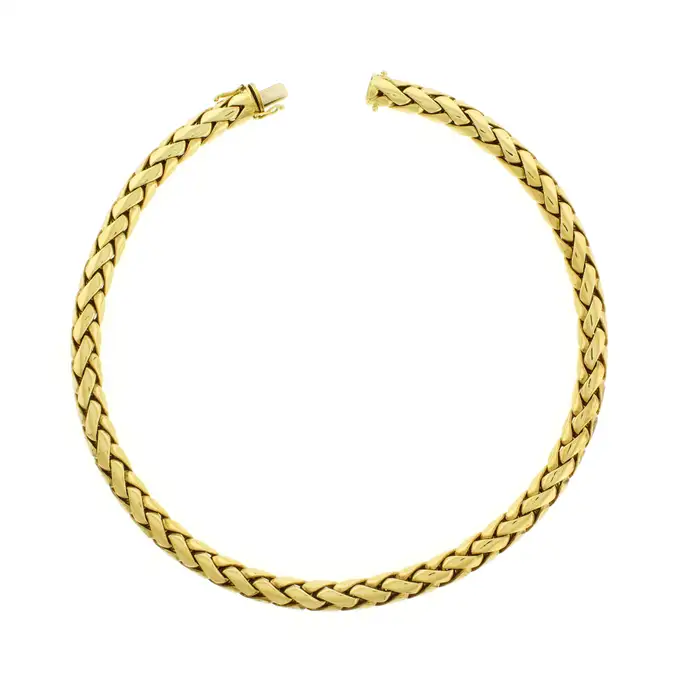 18kt Gold Domed Herringbone Necklace Made By Abel and Zimmerman for ...