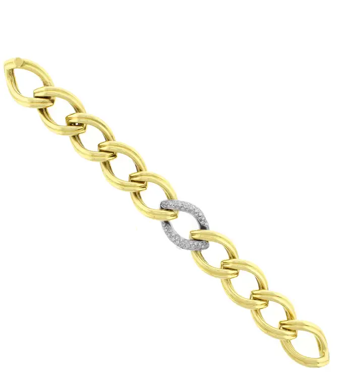18kt Gold and Diamond Oval Link Bracelet | Pampillonia Jewelers ...