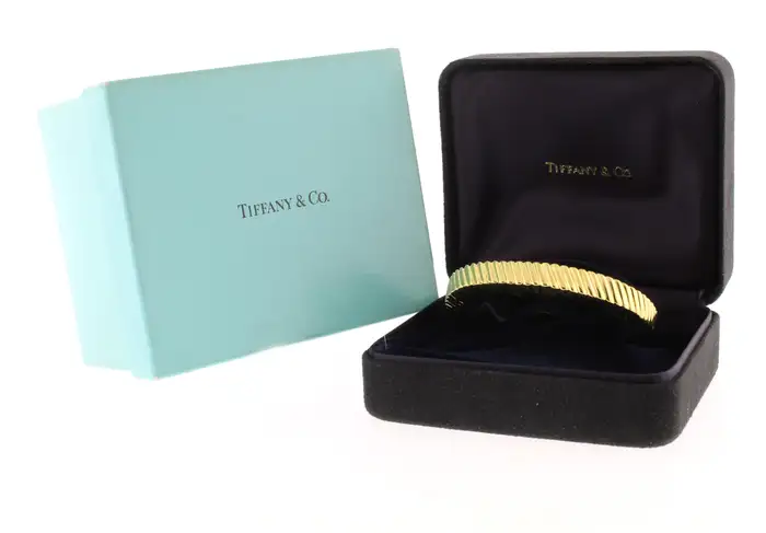 Tiffany & Co. 18K Yellow Gold Ribbed Cuff Bracelet | Pampillonia ...