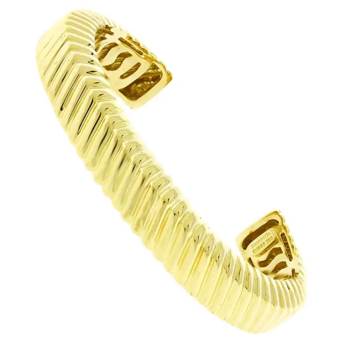 Tiffany & Co. 18K Yellow Gold Ribbed Cuff Bracelet | Pampillonia ...